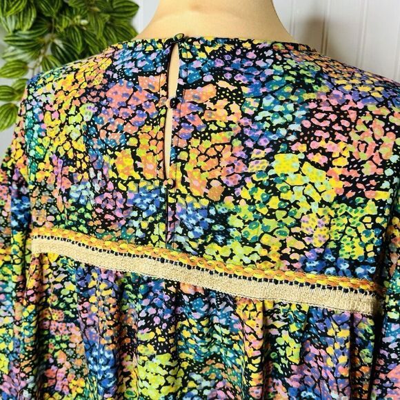 It’s Women's Plus 2XL Multicolor Blouse Ballon Sleeves Abstract Colorful Scoop - Picture 6 of 14